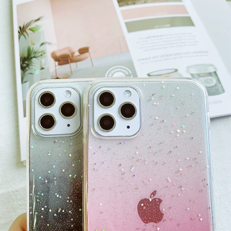 Мягкий силиконовый прозрачный чехол из ТПУ с градиентными блестками для iPhone 6 6s 7 8