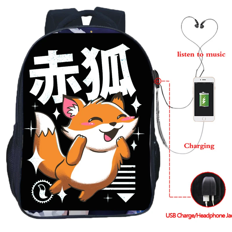 

Женские школьные рюкзаки Kawaii, животные, лиса, панда, енот, USB-зарядка, рюкзак для подростков, для мальчиков и девочек, вместительные дорожные ...