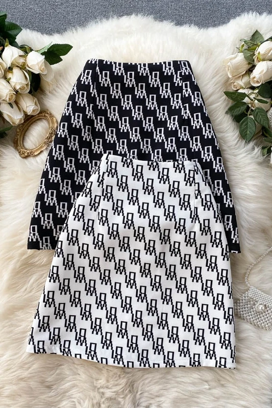 

ZOSOL Skirt Spring 2021 Summer 100 design sense print high waist thin A-word bag hip skirt