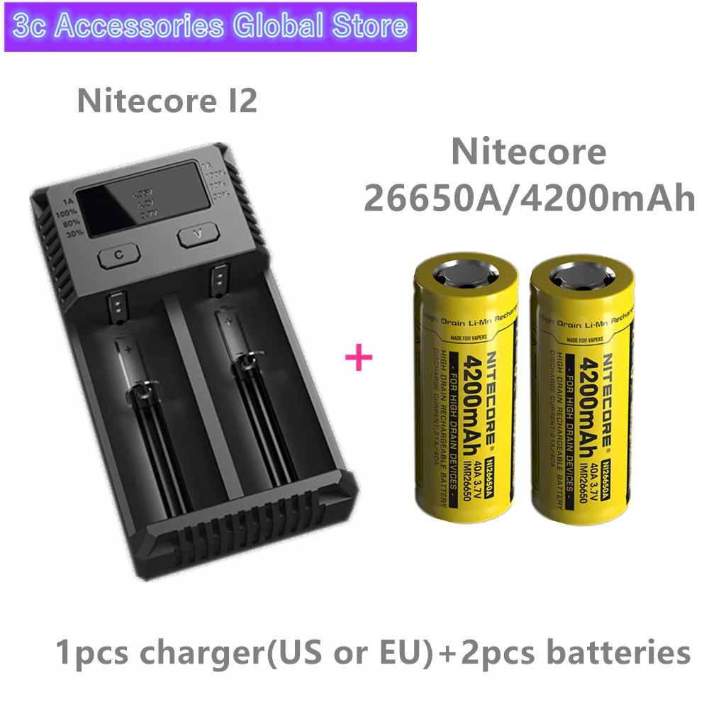 Перезаряжаемый аккумулятор Nitecore IMR26650A IMR 26650A 4200 мАч 40 А 2 шт.|Перезаряжаемые