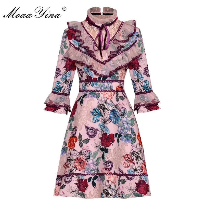 MoaaYina модное дизайнерское подиумное платье Весна Лето Женское воротник стойка