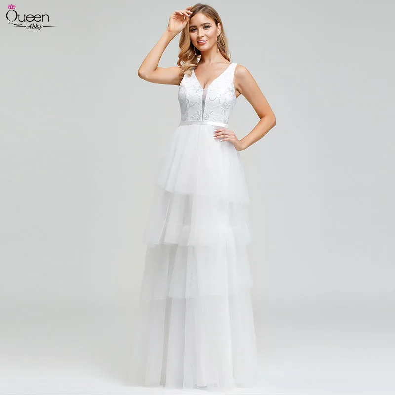 Сексуальное многослойное кружевное свадебное платье королева Эбби а-силуэт