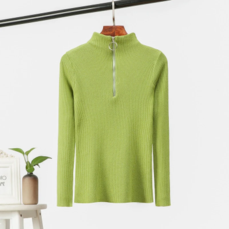 

Fashion Autumn Winter Sweaters Women Sexy Slim Solid Korean Zipper Sweater Knit Pullovers Bottom Ladies Sweater Pullover New