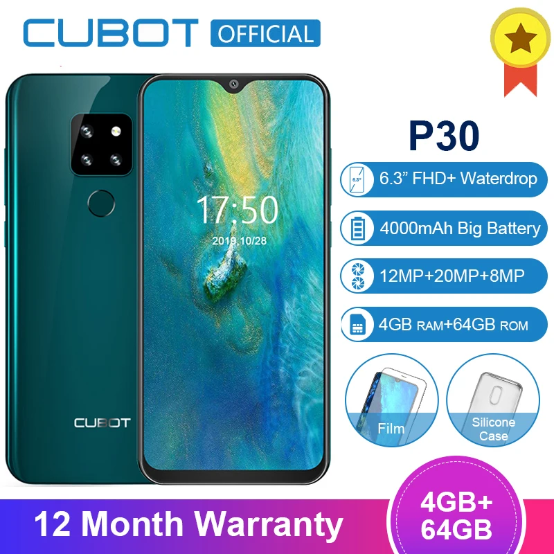 Cubot P30 4 Гб 64 MT6763 Восьмиядерный Android 9 0 смартфон 6 3 ''FHD + экран капли воды 2340*1080 4000