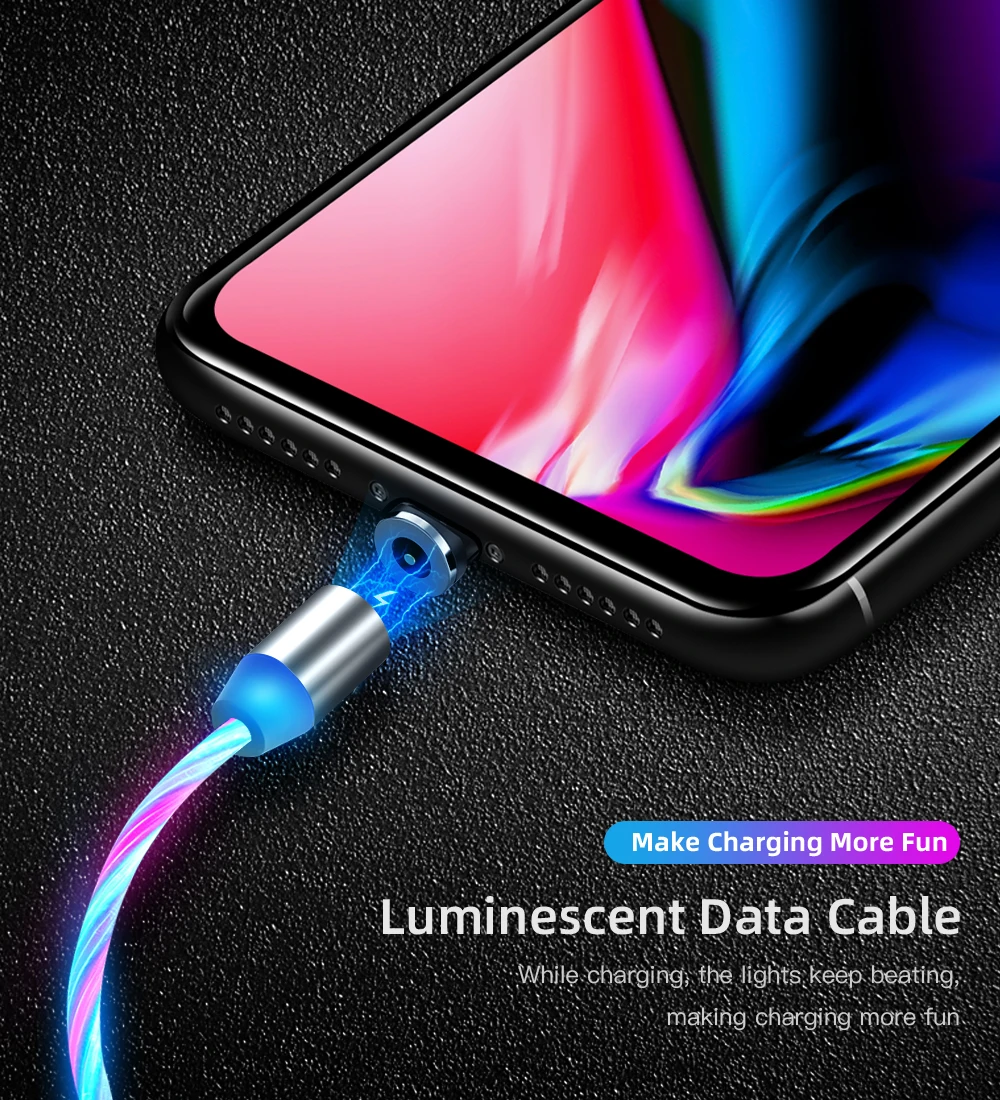 Магнитный светодиодный кабель для быстрой зарядки, магнитный кабель Micro usb type C, светодиодный шнур, зарядное устройство type-C для samsung S10 Hauwei