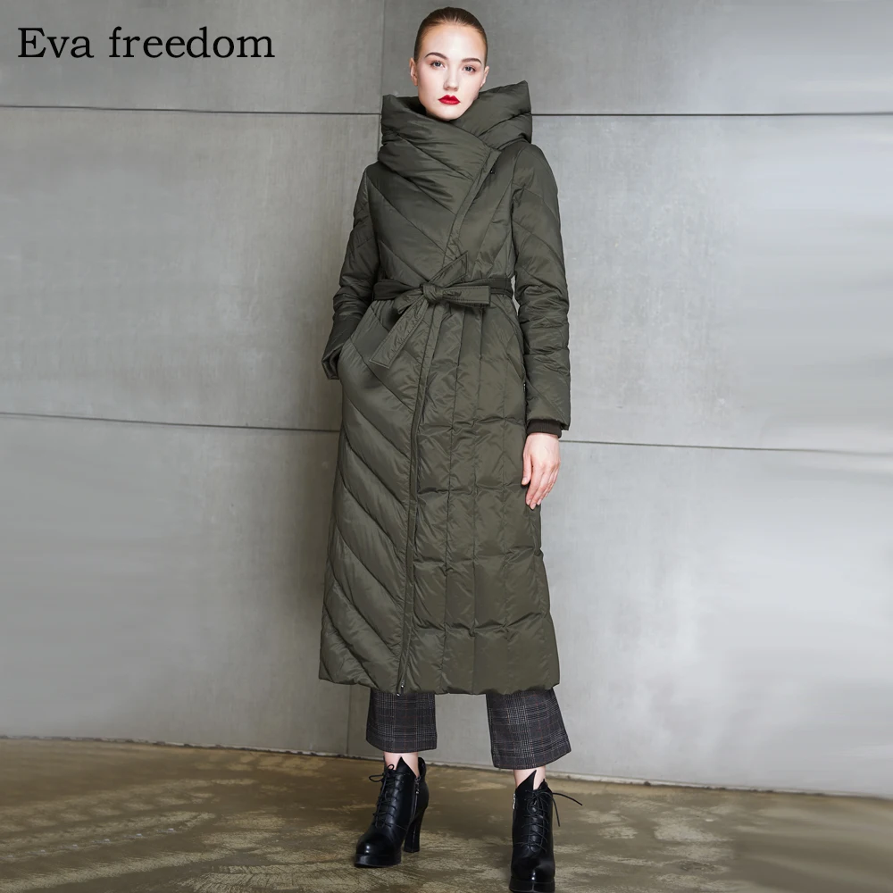 Eva Freedom Jacket Ladies 2020 Hooded Fashion Classic New Style 90% White Duck Down Thick Warm Plus Size Long Down Jacket Women enlarge
