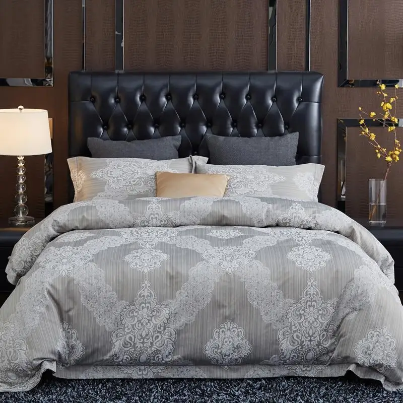 

High Quality Thickening Silk Cotton satin Bedding Set Luxury Jacquard Duvet cover Bed Sheet Pillowcases Queen King size 4pcs