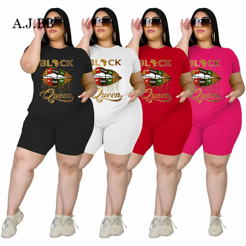 

2020 new fashion lip print casual oversize suit loose o-neck short sleeve T-shirt and shorts women's two-piece set