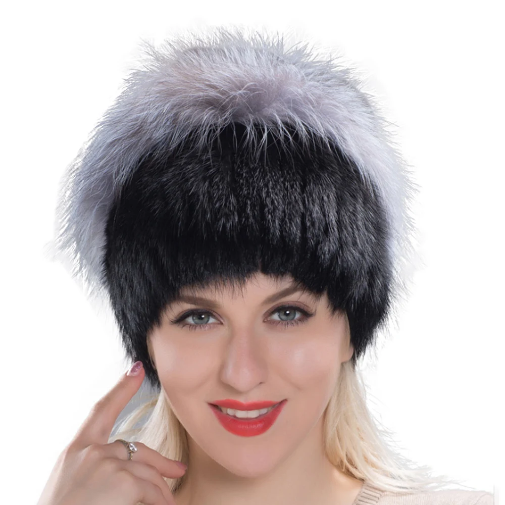 

Шапка меховая женская, зимняя, теплая, вязаная