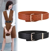 wide cummerbund for women waist belt high quality genuine leather belt casual lady personality double needle buckle belts