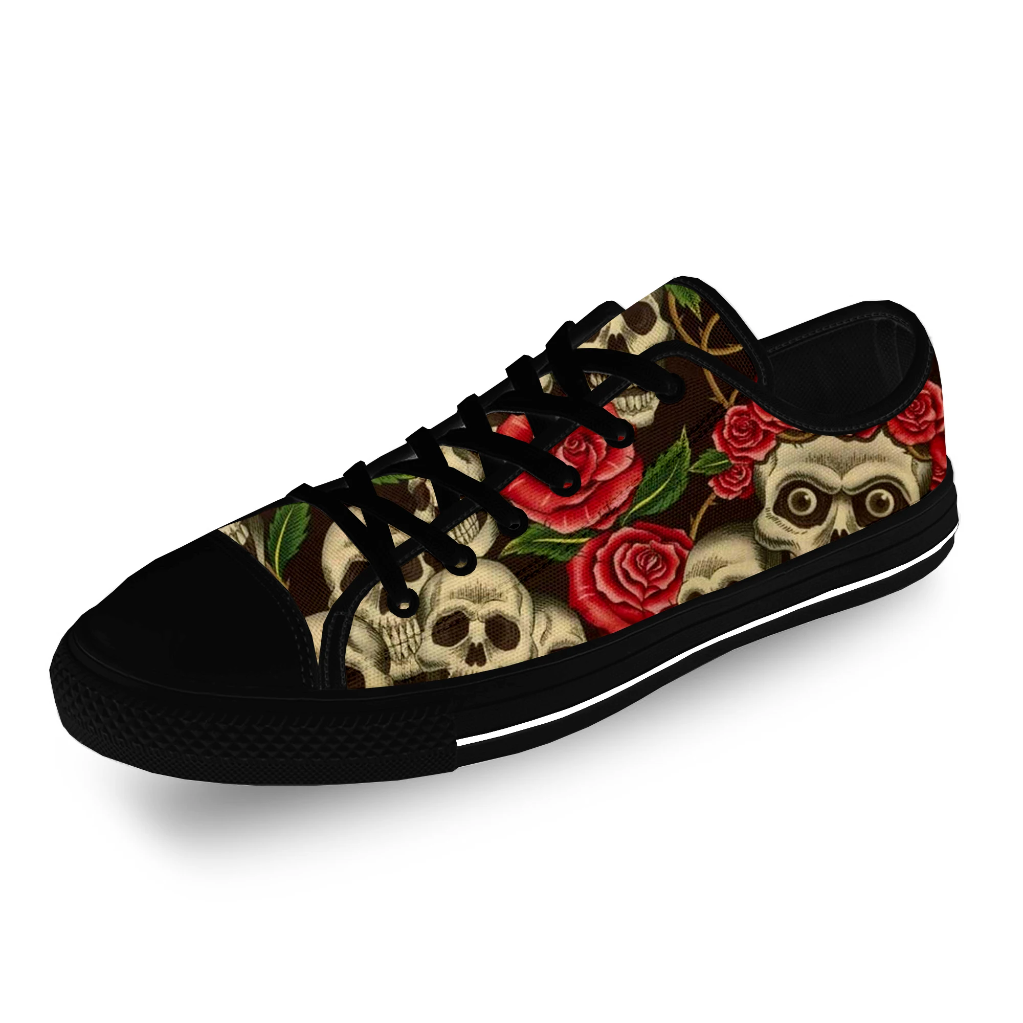 

Sugar Skull Rose Flower Hot Funny Casual Cloth Fashion 3D Print Low Top Canvas Shoes Men Women Lightweight Breathable Sneakers