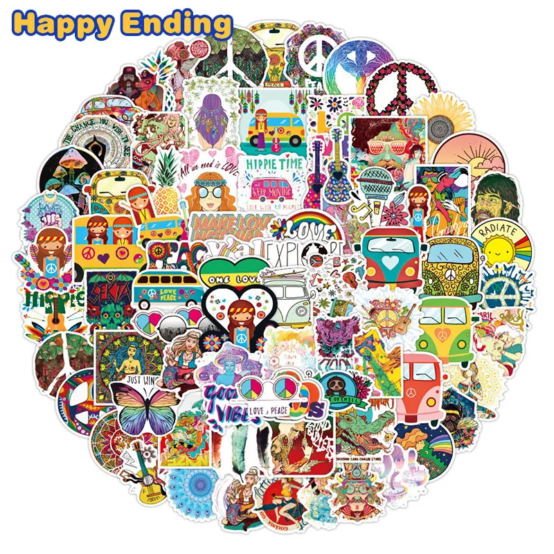 

100 шт. Ретро Cs Love And Peace для мотоцикла, ноутбука, багажа, скейтборда, ПВХ водонепроницаемый дневник, автомобильные наклейки