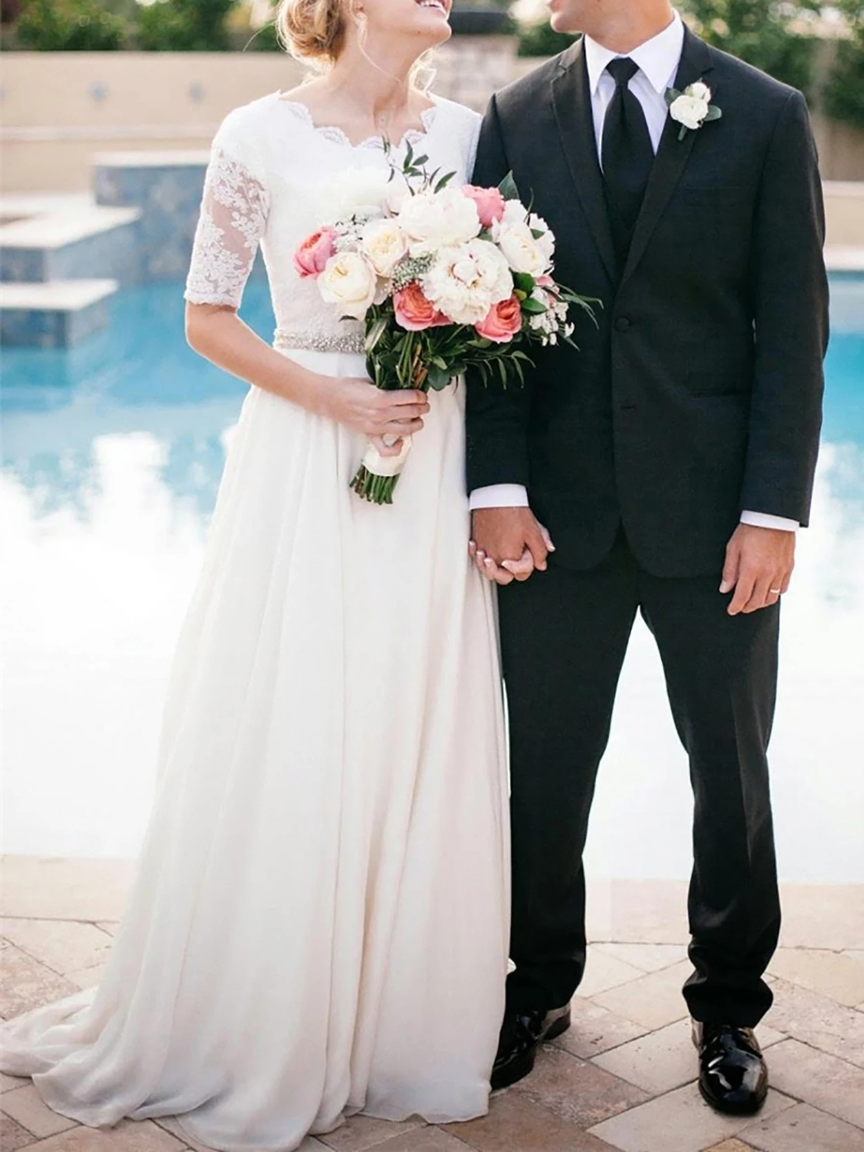 

928 Fashion Ivory New In Natural A-Line Floor-Length Beach/Garden Lace/Chiffion Women Wedding Dresses/Bridal Gowns Free Shipping