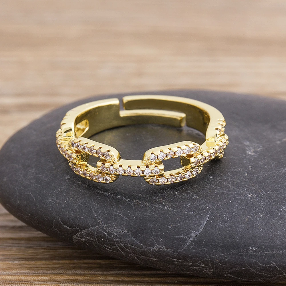 Модные геометрические золотые кольца с кристаллами и фианитами, медные регулируемые открытые очаровательные кольца для женщин и девушек, с...