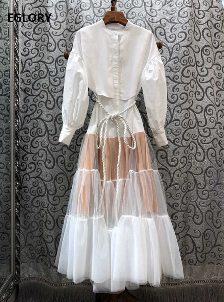 Женское длинное платье с воротником стойкой черное/Белое Платье макси длинным