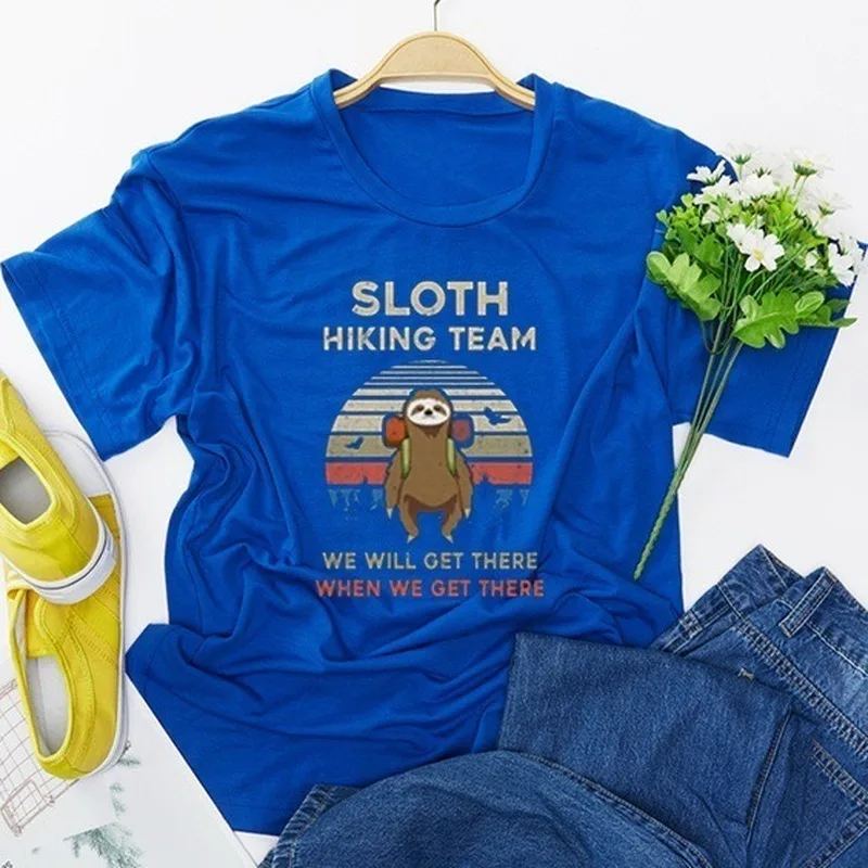 

Sloth Hiking Team Print T Shirt Women Short Sleeve O Neck Loose Tshirt Summer Women Tee Shirt Tops Camisetas Mujer