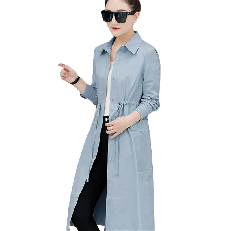 Ветровка женская длинная свободный однотонный тонкий плащ повседневная верхняя