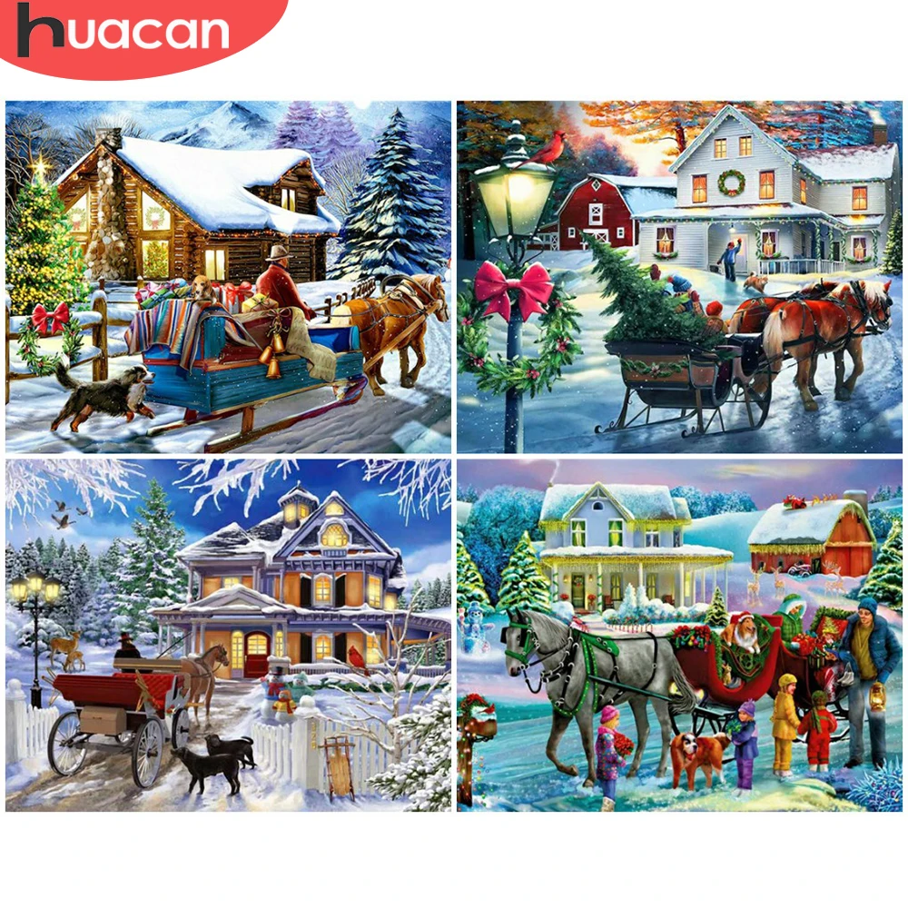 

HUACAN Painting By Numbers Christmas Landscape DIY Room Wall Art Pictures By Number Winter Snow For Adults Home Decoration