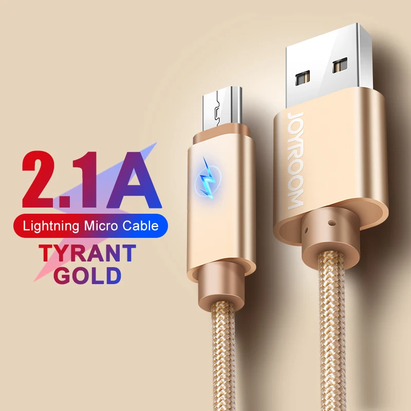 Joyroom, Micro USB кабель, быстрая зарядка, USB кабель для передачи данных, шнур, зарядное устройство, Microusb кабель для samsung, Xiaomi Redmi, Android, Microusb, 1 м - Цвет: Gold