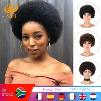 ssh remy short afro kinky curly wave brazilian human hair wigs off black brown color wig for black women with bangfringe wigs