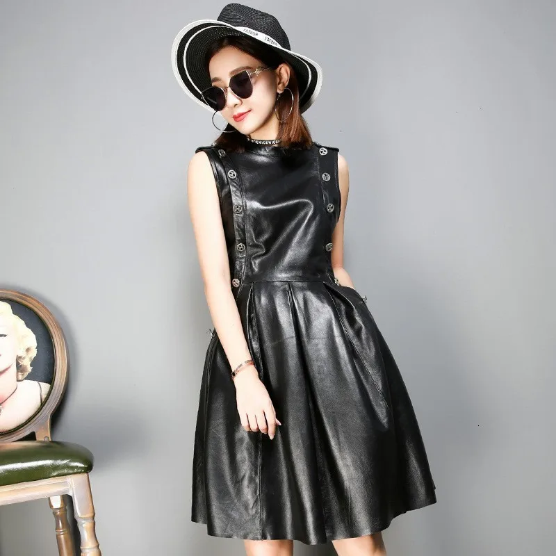 Брендовое сексуальное платье из натуральной кожи черные короткие вечерние