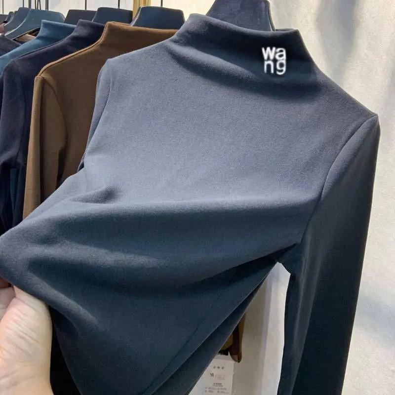 

Женский топ с длинными рукавами в Корейском стиле, весенний и осенний пуловер, двусторонняя флисовая рубашка с начесом и полувысоким воротн...