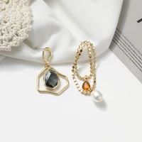 xialuoke bohemia retro geometric asymmetric tassel pearl stud earrings for women new fashion temperament jewelry accessories