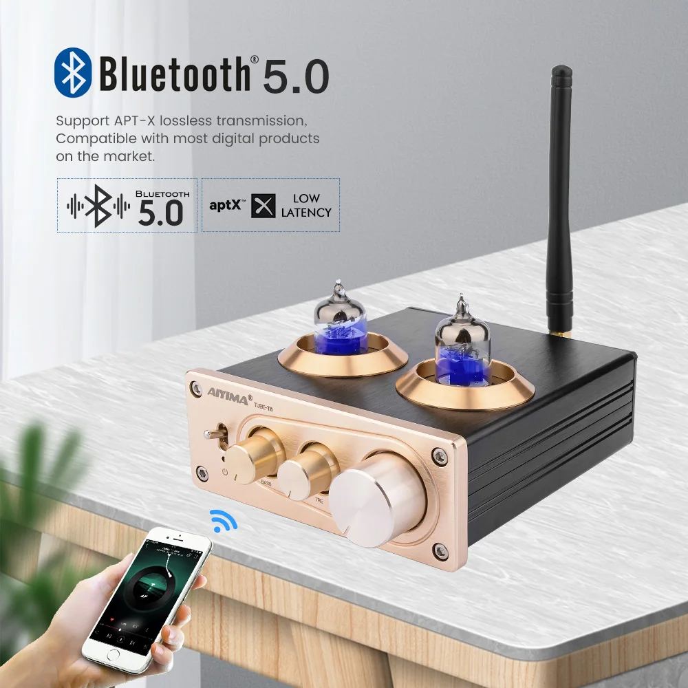 AIYIMA 5 0 Bluetooth 6J1 ламповый предусилитель усилитель HiFi Стерео AUX APTX с высокими басами
