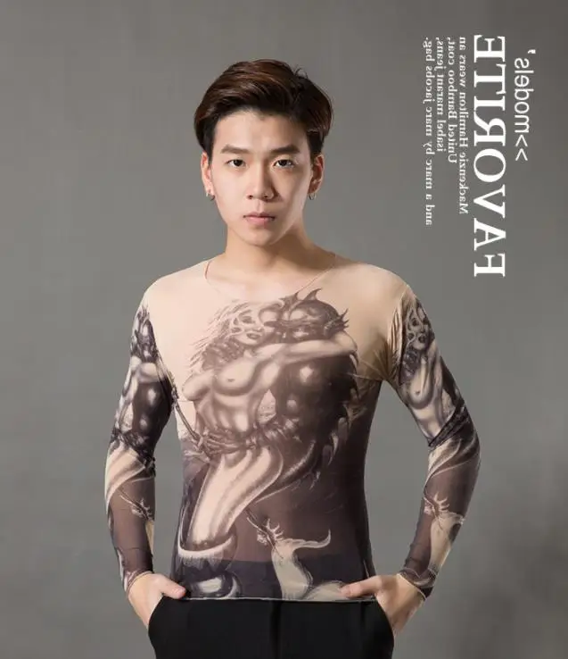 Одежда с принтом в виде татуировки для мужчин и женщин футболка длинными