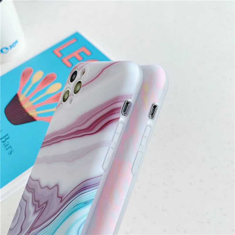 

moskado Colorful Marble Pattern Phone Cover For iPhone 11 Pro Max X XR XS Max 7 8 7Plus Soft Silicone IMD Back Case Fitted Cover