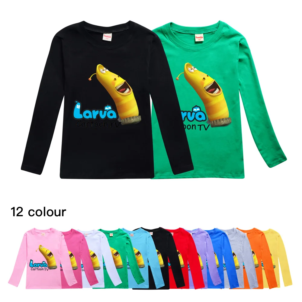 

Boys Long Sleeve T Shirts For Children 2021 Autumn Larva cartoon T-shirt Cotton 2-15T Kids Clothing Baby Girls Tops Tees Clothes