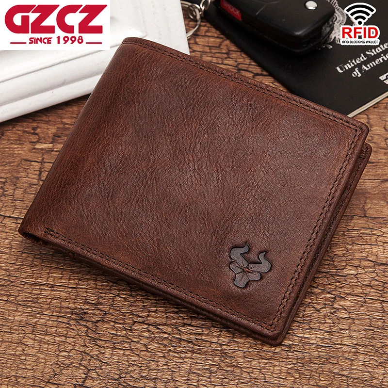 Кошелек GZCZ Rfid из 100% натуральной кожи мужской кошелек портмоне держатель для карт