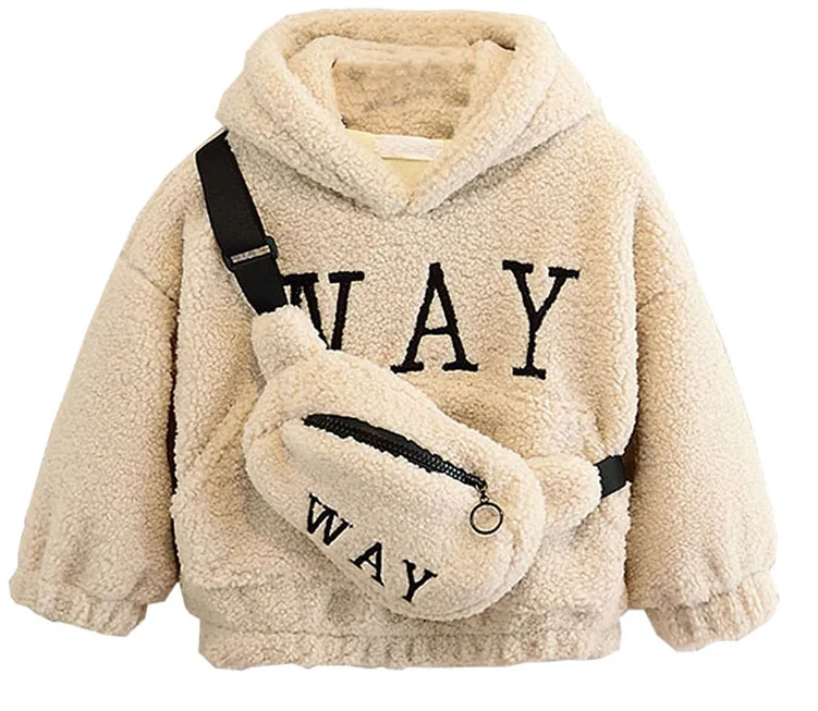 

Boy Girl Sweatshirts with Bag Winter Wool Thick Children Hooded Long Sleeves Sweatshirt Unisex Warm Boy Girls Sweatshirts