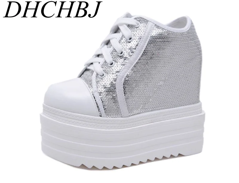 Женские ботильоны на платформе Белые Повседневные очень высокой танкетке 14 см