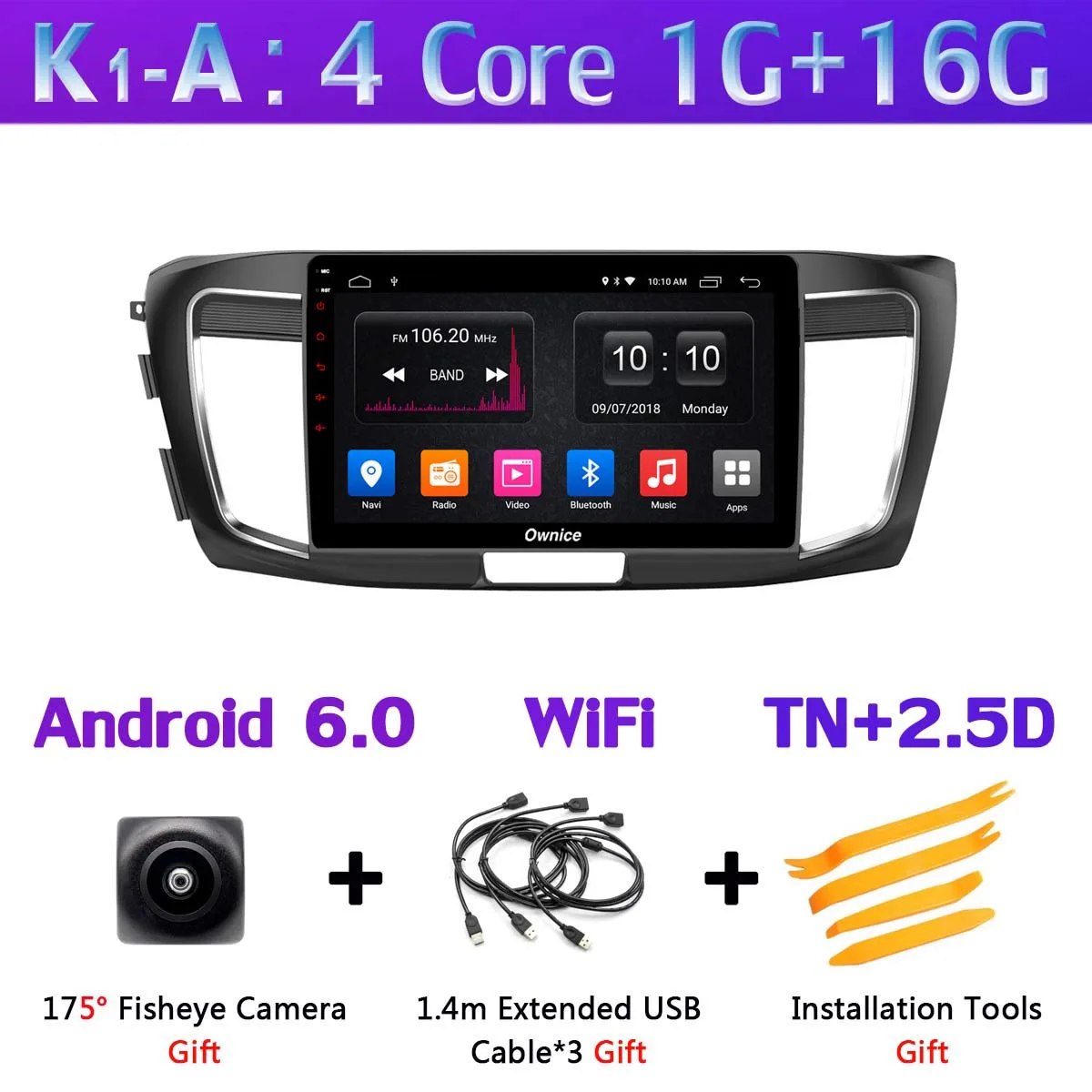 K1-A 360 ° камера 4G SIM 8 ядерный Android 9,0 4G+ 64G gps радио CarPlay SPDIF DSP Автомобильный плеер для Honda Accord 9 - Цвет: K1-A