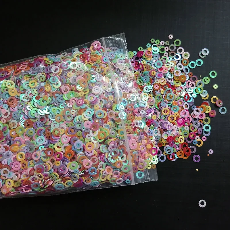 100 г полые кольца блеск для ногтей из ПВХ сплошной цвет конфетти хлопья блески