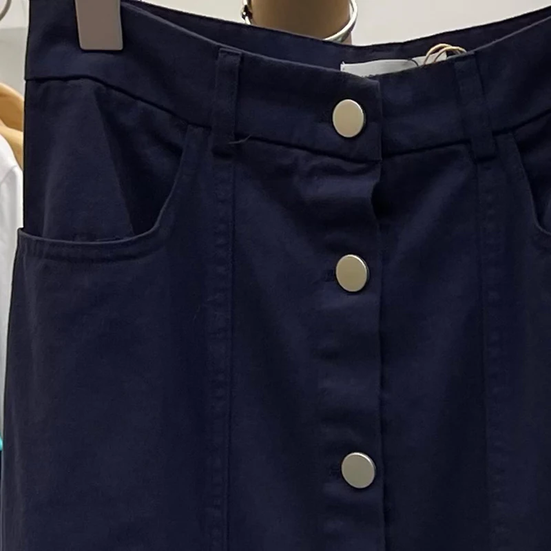 

Korean Fashion High Waisted Solid Jean Skirt Woman Chic Button Decoration Denim Faldas Mujer 2021 New Spring Female Jupe