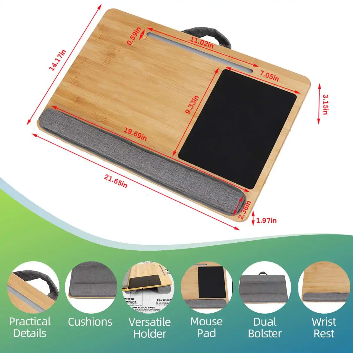 

Portable Laptop Desk Tray Laptop Table with Mouse Pad Wrist Support Cushion Portable Lightweight Lapdesks Tablet Phone Holder