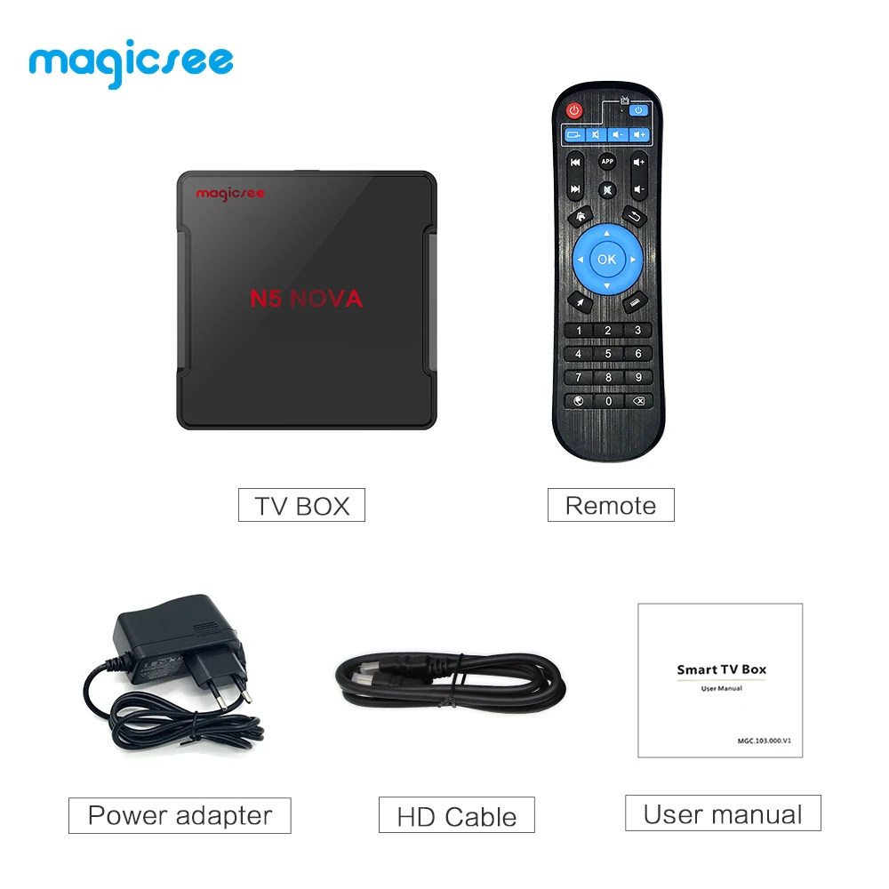 Magicsee N5 Nova Android Tv Box RK3318 64-разрядным четырёхъядерным 2 4G 5G WI-FI Bluetooth 4 0 USB3.0 LAN 100 м 4K HD