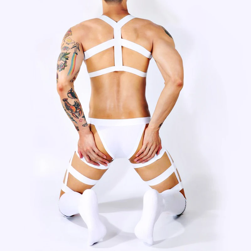 Sexy Mens Jockstrap Thigh Suspender Briefs With Bandage Belt Male Erotic Fetish Costume Strap Lingerie Body Harness Stockings vampire costume women