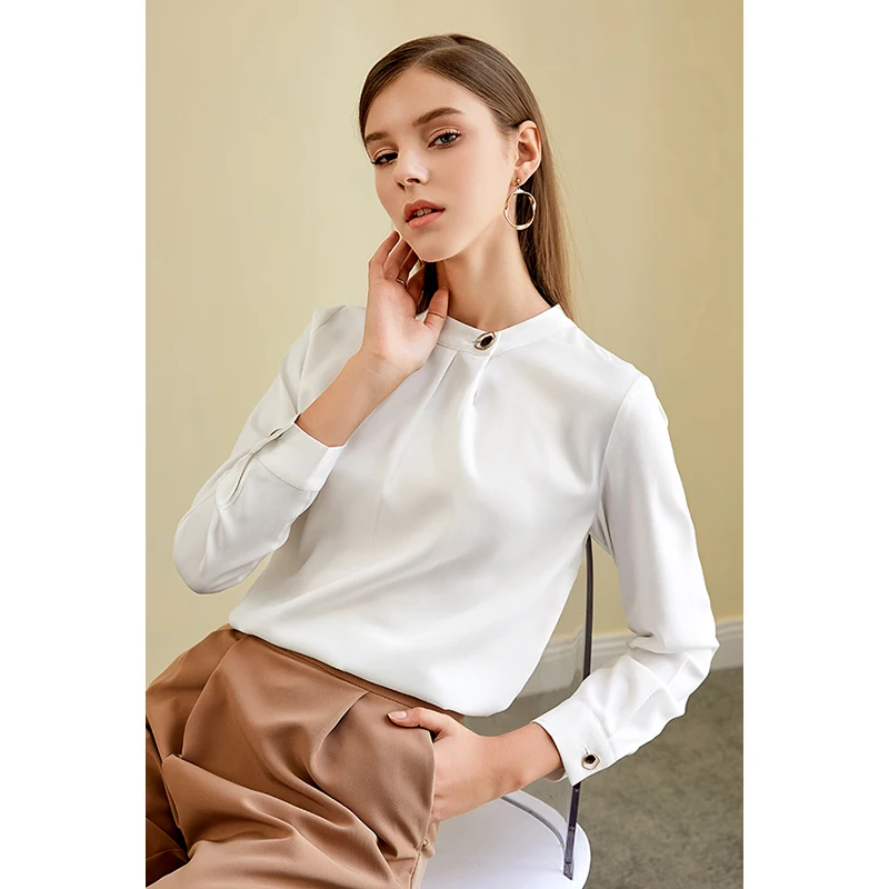 

Белая плиссированная рубашка Meizan с длинным рукавом, пуловер с круглым вырезом, осенняя рубашка, Женский темпераментный модный шифоновый то...