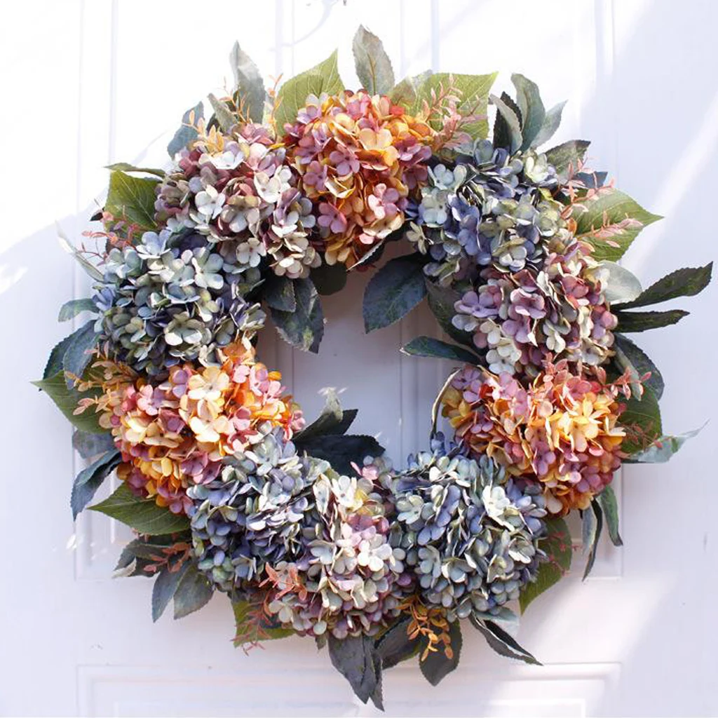 

22 inch Winter Christmas Wreath Colorful Hydrangea Flower for Front Door Floral Door Wreath for Wedding Window Wall Home Decor