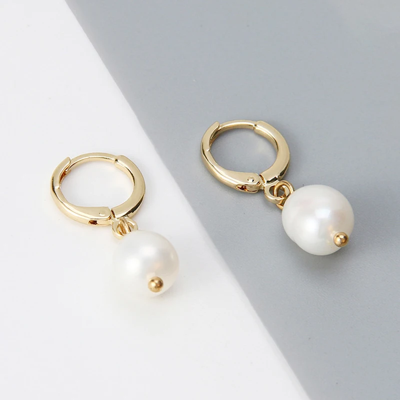 

2021 New Handmade Pearl Hoop Earring For Women Girls Gold Circle Small Hoops Huggie Earrings Jewelry Gift