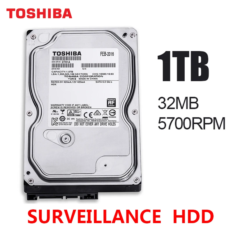 Жесткий диск для видеонаблюдения TOSHIBA внутренний жесткий 1 ТБ 3 4 DVR NVR монитор