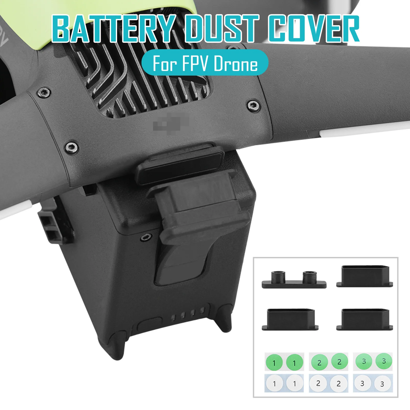 

SUNNYLIFE Drone Body Battery Charging Port Protection Cover Dust Cap Plugs with Stickers for DJI FPV Combo Drones Accessories