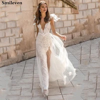 smileven sexy mermaid wedding dress 2019 lace appliques bride dresses side split spaghetti strap vestido de noiva wedding gowns