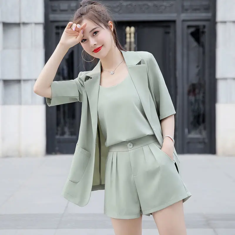 

Women's suit three-piece suit 2021 summer new chiffon shorts suit