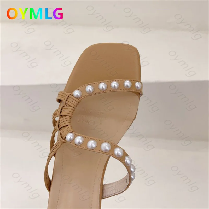 

Pearl sandals and slippers female fairy style 2021 new word with thick heel retro roman round head outer wear open-toed slippers