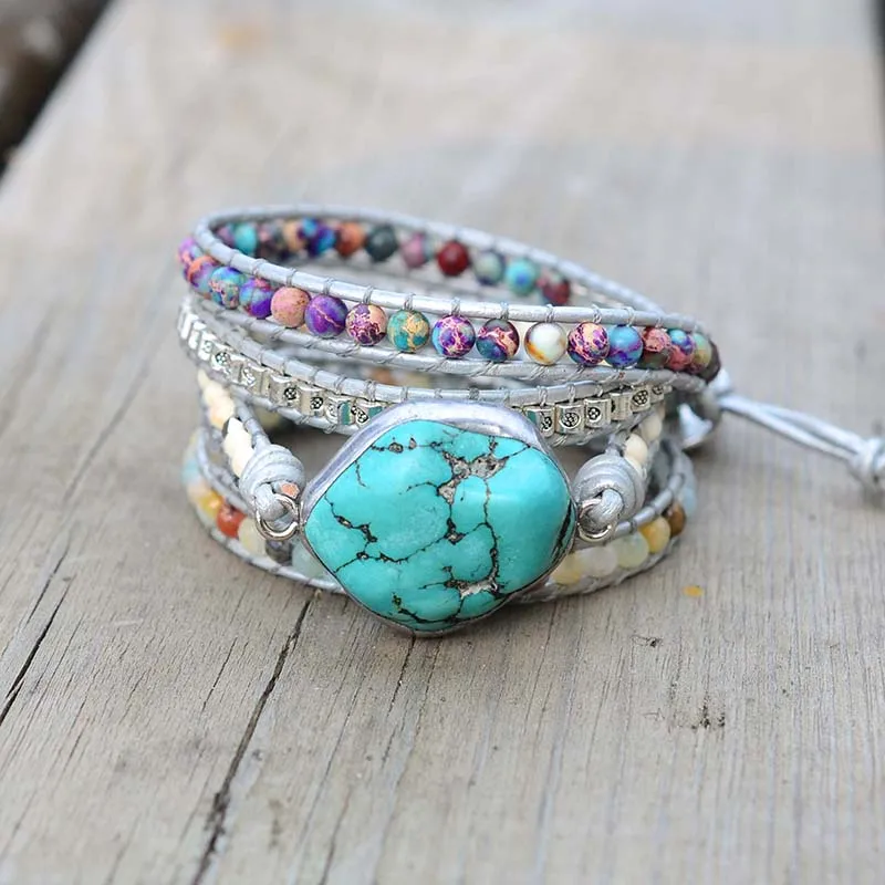 Drop Shipping Free EPacket Boho Braided Long Wrap Bracelet Natural Turquoise Stone Wholesale | Украшения и аксессуары
