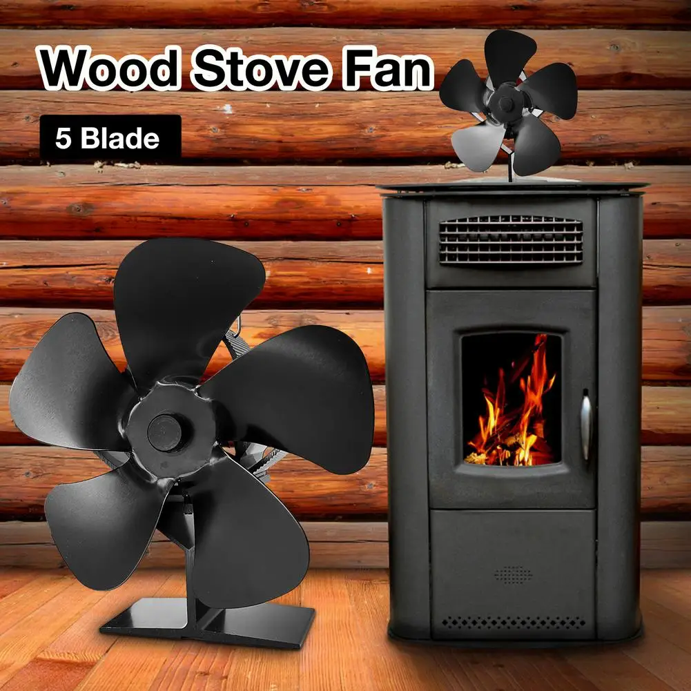 

5 Blades Wood Stove Fan Heat Powered Fireplace Fan Winter Warm Silent Eco Efficient Heat Distribution Log Wood Burner Fan